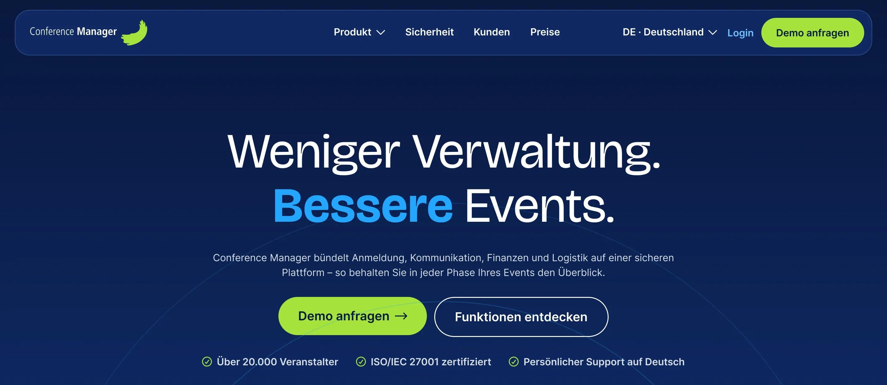 New German start page: „Weniger Verwaltung. Bessere Events.“