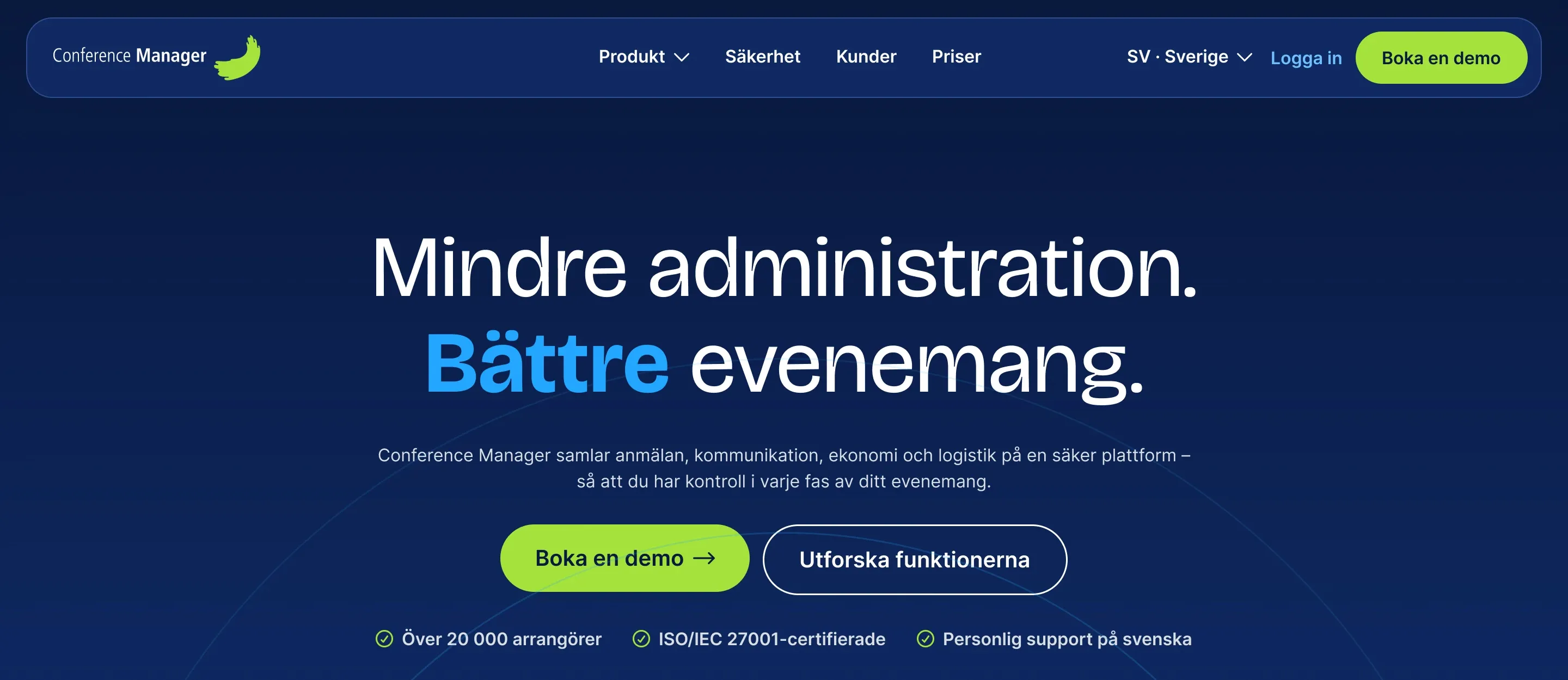New Swedish start page: „Mindre administration. Bättre evenemang.“