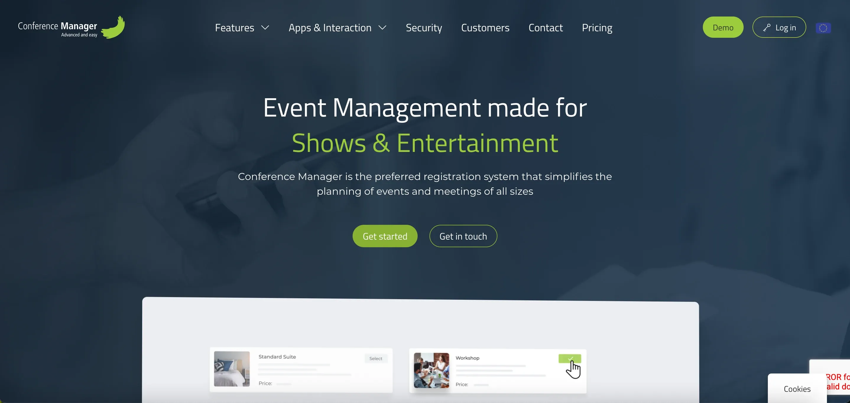 Old conference-manager.eu hero: „Event Management made for Shows & Entertainment“
