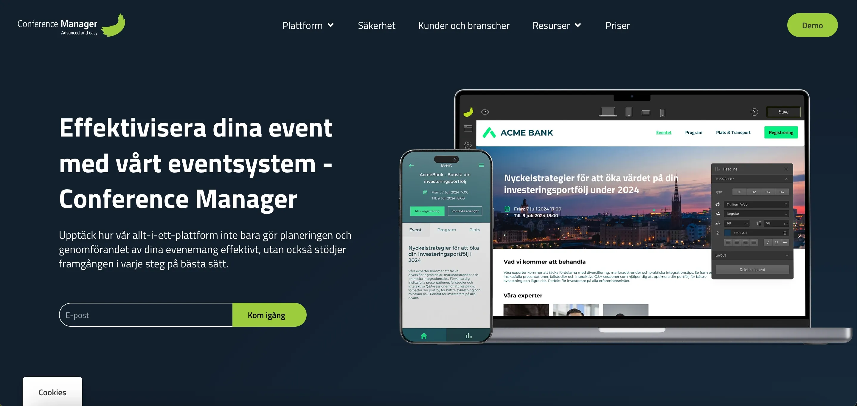 Old conferencemanager.se hero: „Effektivisera dina event med vårt eventsystem“