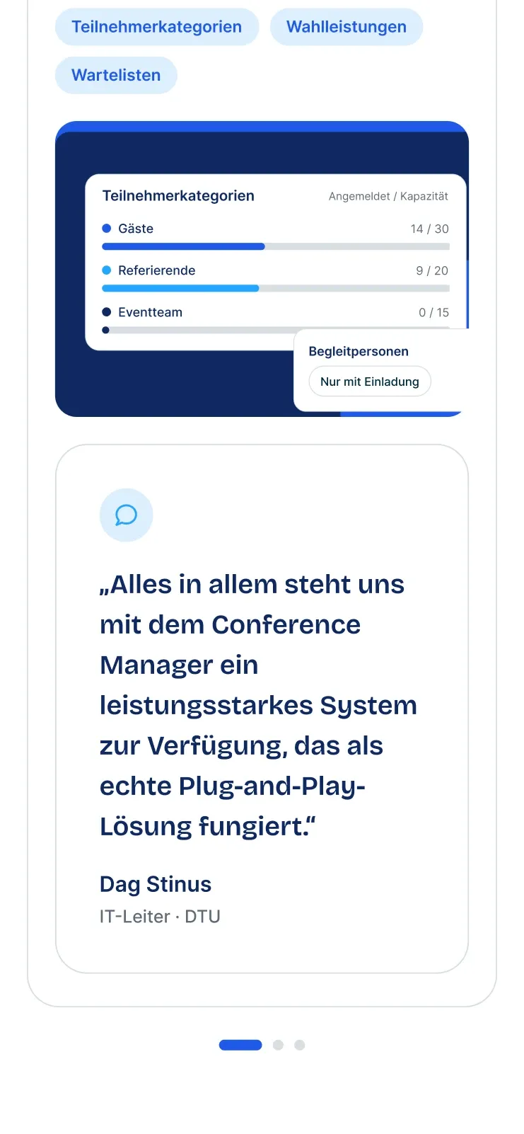 German start page on mobile: product overview