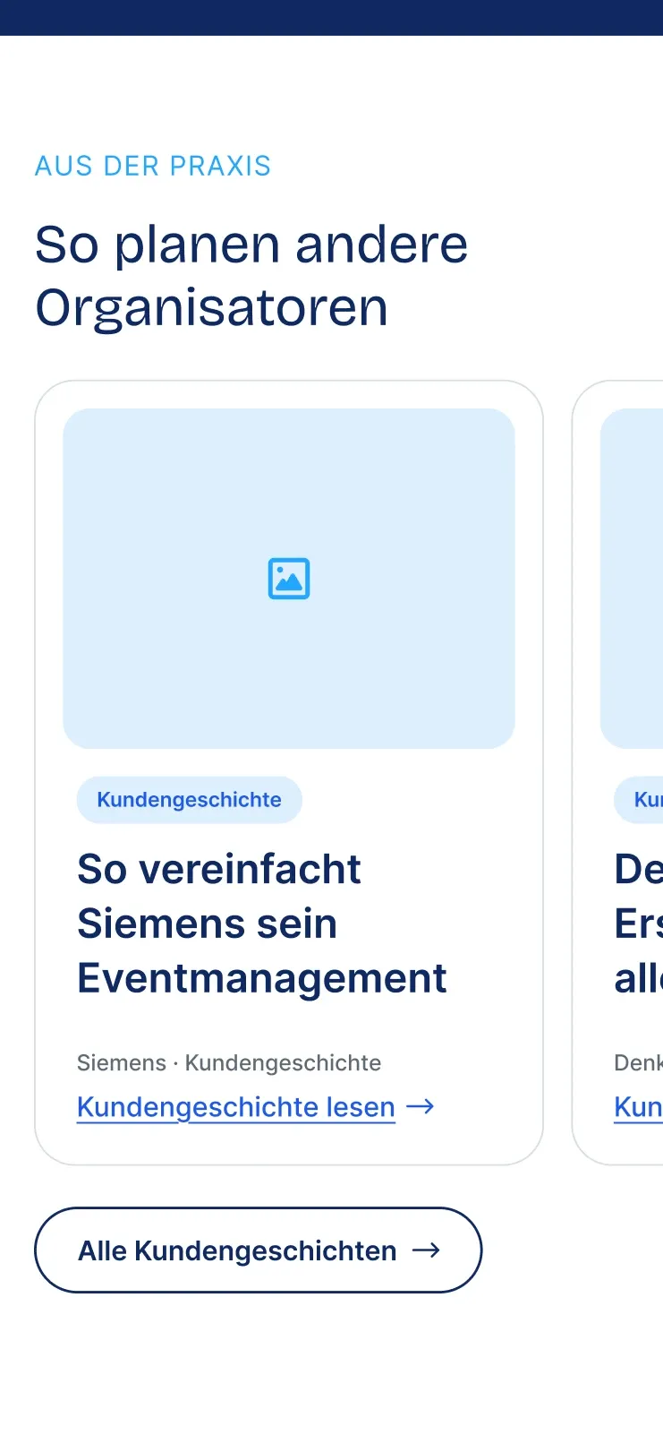 German start page on mobile: customer stories