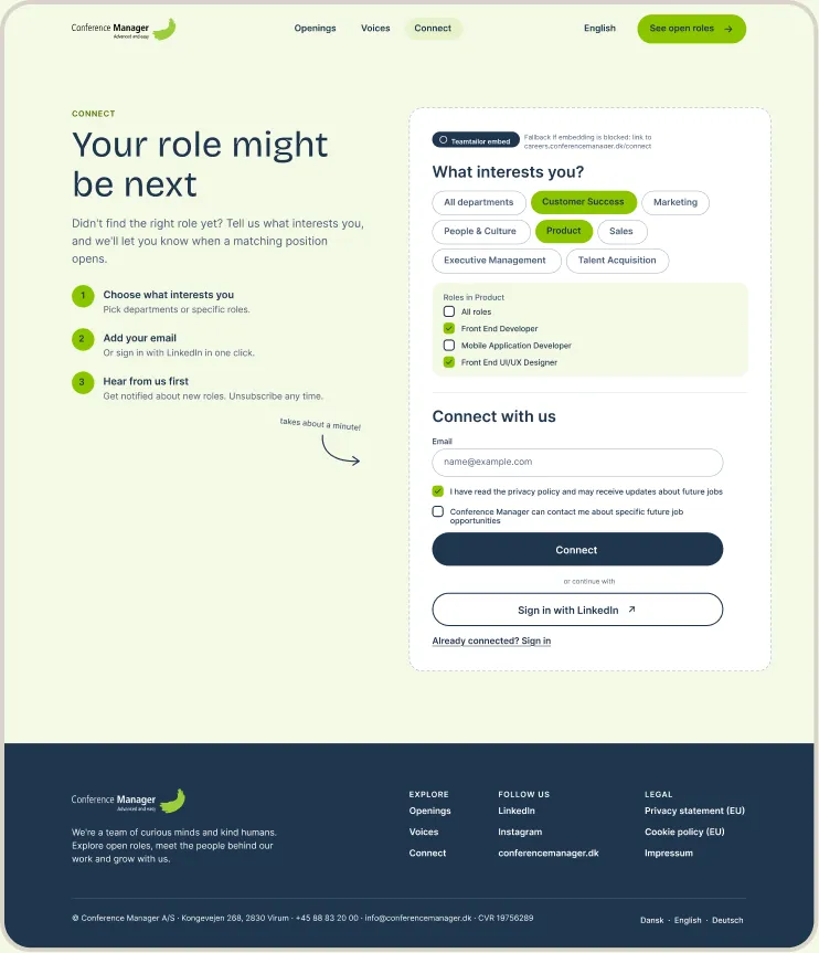 Career site page: Connect